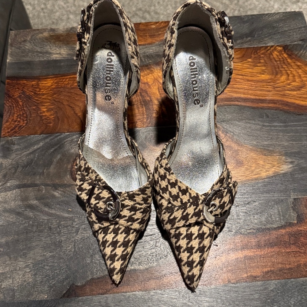 🍒 Dollhouse Brown Houndstooth Heels